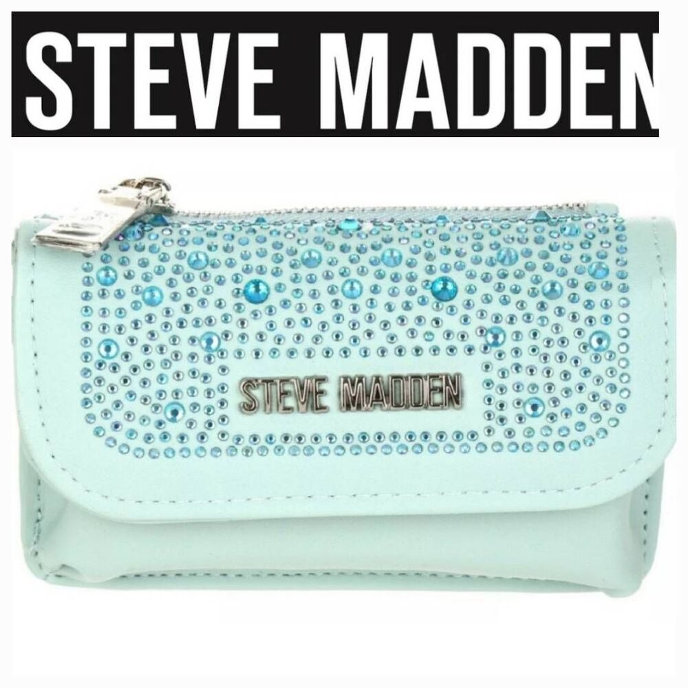 Steve Madden PVC Stone Keychain Wallet- Mint
